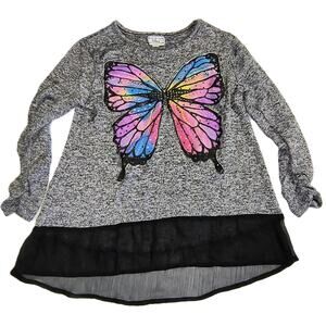 Disney D-Signed Girls Butterfly Long Sleeve Shirt Causal Gray Size S(7/8) G001